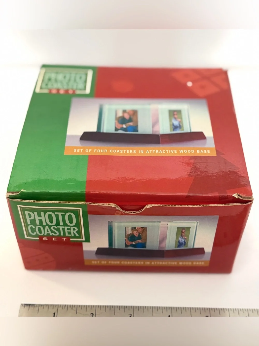 Glass Photo Coaster Set - 4 coasters with wooden base